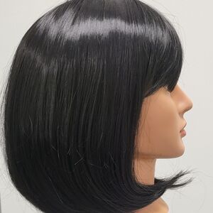 12" Sleek, Black Bob Wig With Bangs